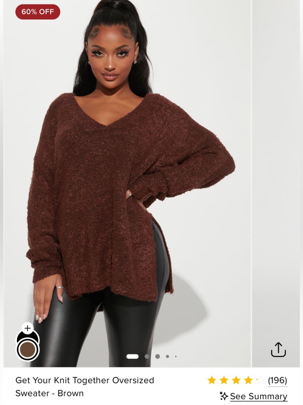 Get Your Knit Together Oversized V-Neck Sweater - Brown